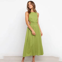 green backless summer maxi dress