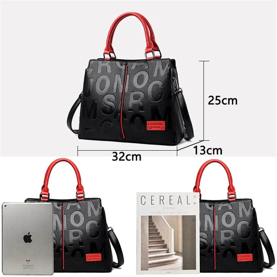 Leather Letter Shoulder Bags, Large Capacity Tote Bags, Women Handbags - Stylemein