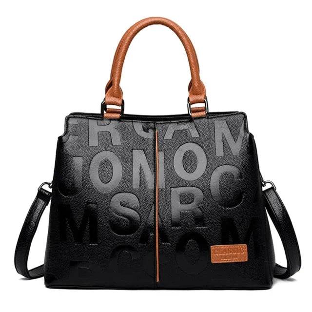 Leather Letter Shoulder Bags, Large Capacity Tote Bags, Women Handbags - Stylemein