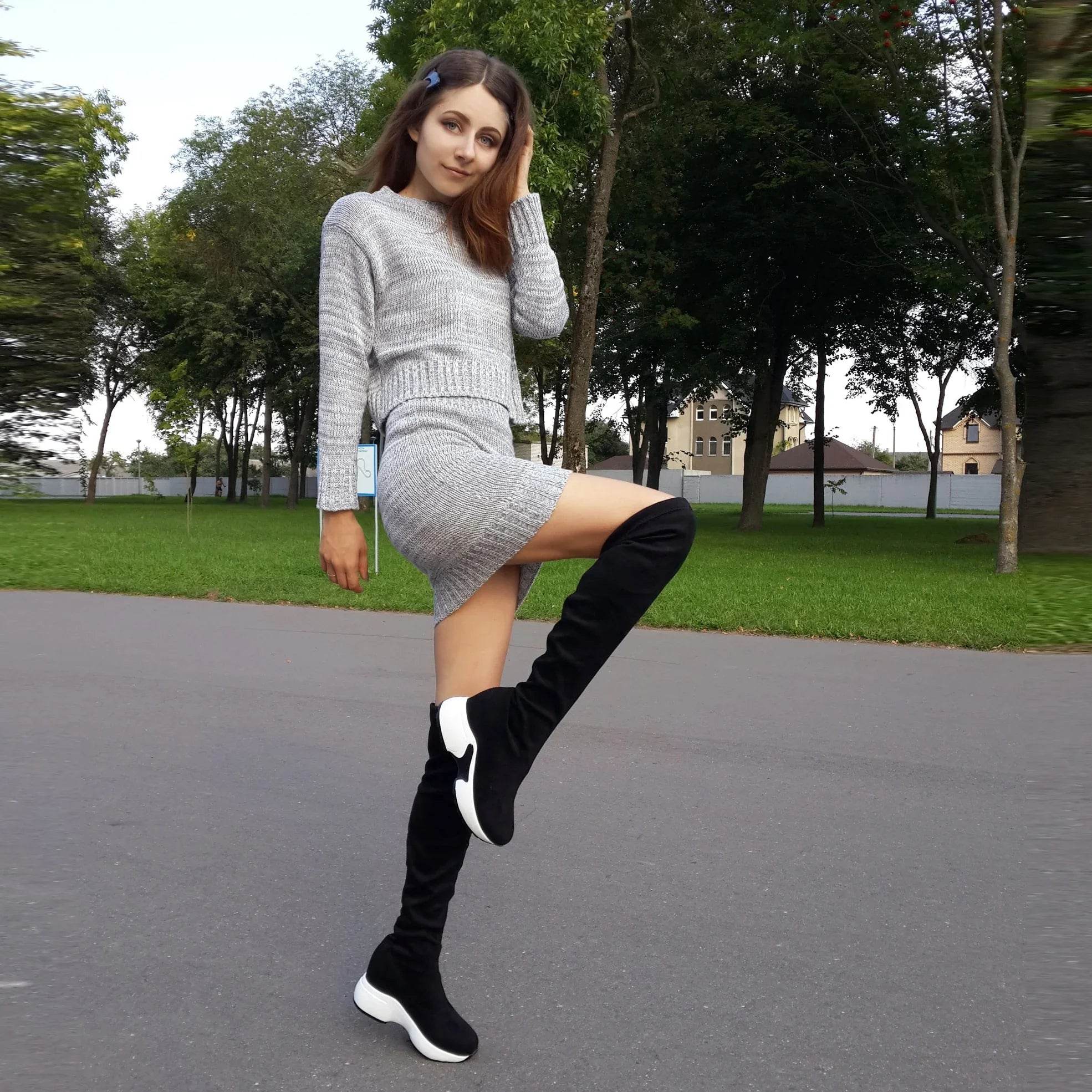 Stretch Fabrics Over The Knee Boots | Height Increasing Round Toe Women Shoes | Autumn Winter Casual Long Boots | Durable Premium Quality - Stylemein