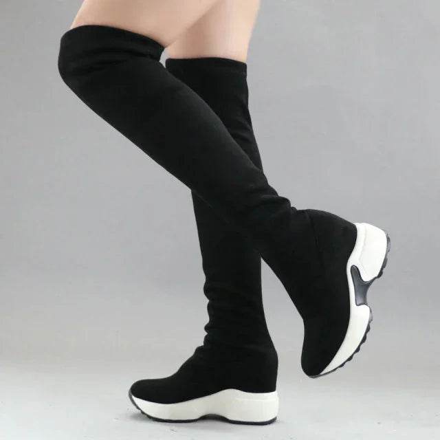 Stretch Fabrics Over The Knee Boots | Height Increasing Round Toe Women Shoes | Autumn Winter Casual Long Boots | Durable Premium Quality - Stylemein