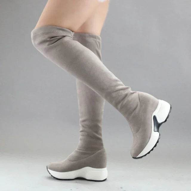 Stretch Fabrics Over The Knee Boots | Height Increasing Round Toe Women Shoes | Autumn Winter Casual Long Boots | Durable Premium Quality - Stylemein