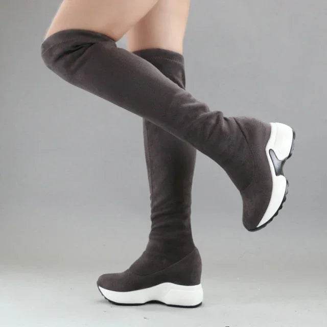 Stretch Fabrics Over The Knee Boots | Height Increasing Round Toe Women Shoes | Autumn Winter Casual Long Boots | Durable Premium Quality - Stylemein