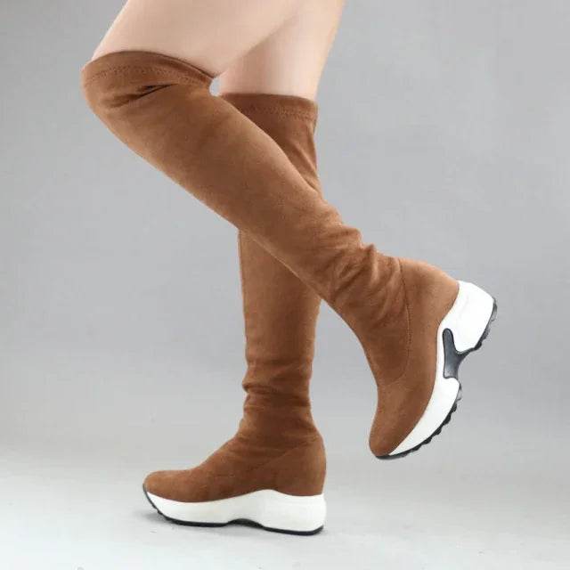 Stretch Fabrics Over The Knee Boots | Height Increasing Round Toe Women Shoes | Autumn Winter Casual Long Boots | Durable Premium Quality - Stylemein