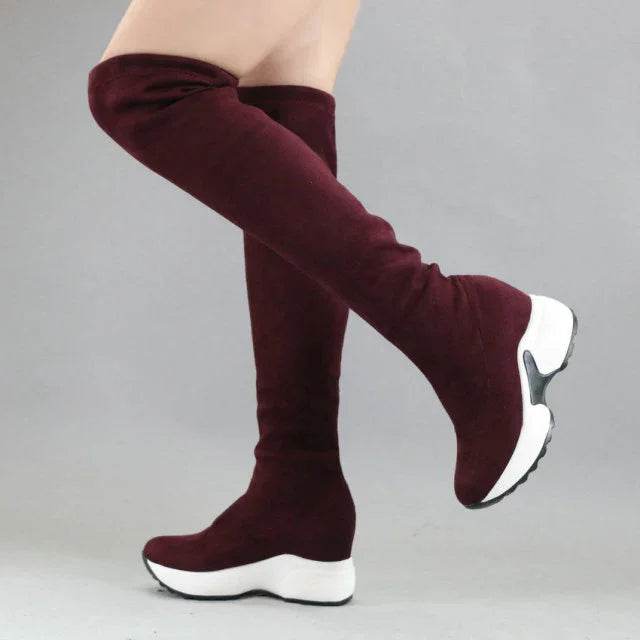 Stretch Fabrics Over The Knee Boots | Height Increasing Round Toe Women Shoes | Autumn Winter Casual Long Boots | Durable Premium Quality - Stylemein