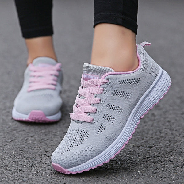 Women's Solid Color Mesh Sneakers Lace Hollow Comfy Platform - Temu