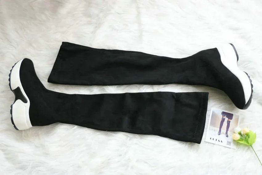 Stretch Fabrics Over The Knee Boots | Height Increasing Round Toe Women Shoes | Autumn Winter Casual Long Boots | Durable Premium Quality - Stylemein