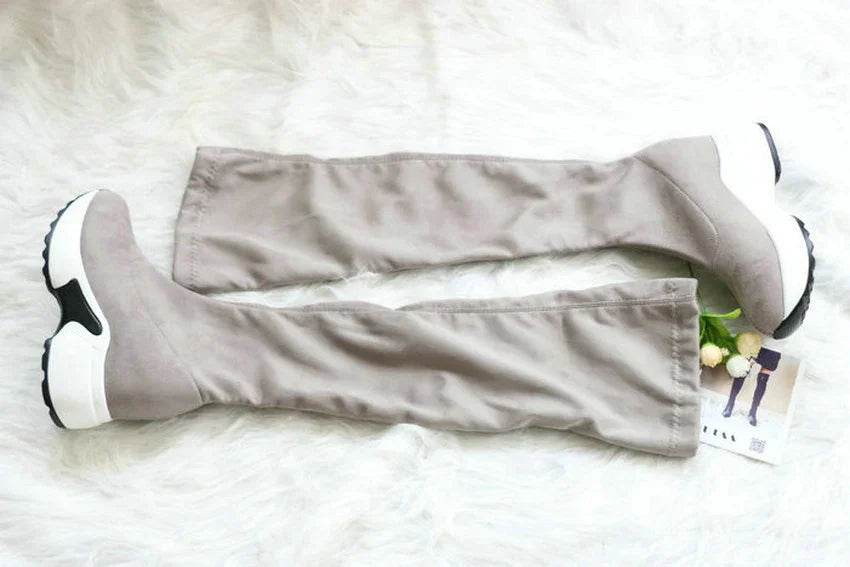 Stretch Fabrics Over The Knee Boots | Height Increasing Round Toe Women Shoes | Autumn Winter Casual Long Boots | Durable Premium Quality - Stylemein