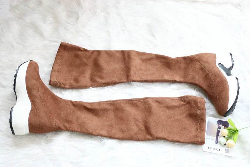Stretch Fabrics Over The Knee Boots | Height Increasing Round Toe Women Shoes | Autumn Winter Casual Long Boots | Durable Premium Quality - Stylemein
