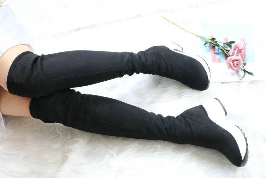 Stretch Fabrics Over The Knee Boots | Height Increasing Round Toe Women Shoes | Autumn Winter Casual Long Boots | Durable Premium Quality - Stylemein
