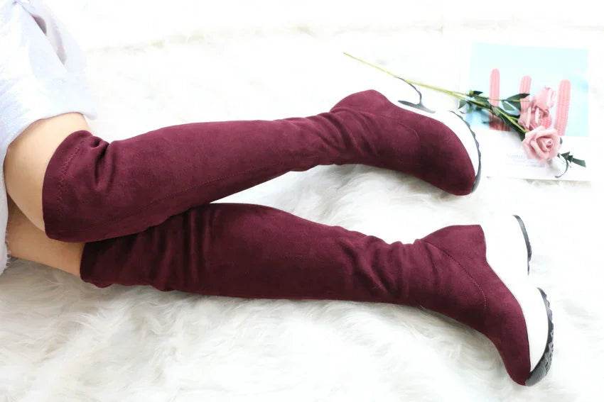 Stretch Fabrics Over The Knee Boots | Height Increasing Round Toe Women Shoes | Autumn Winter Casual Long Boots | Durable Premium Quality - Stylemein