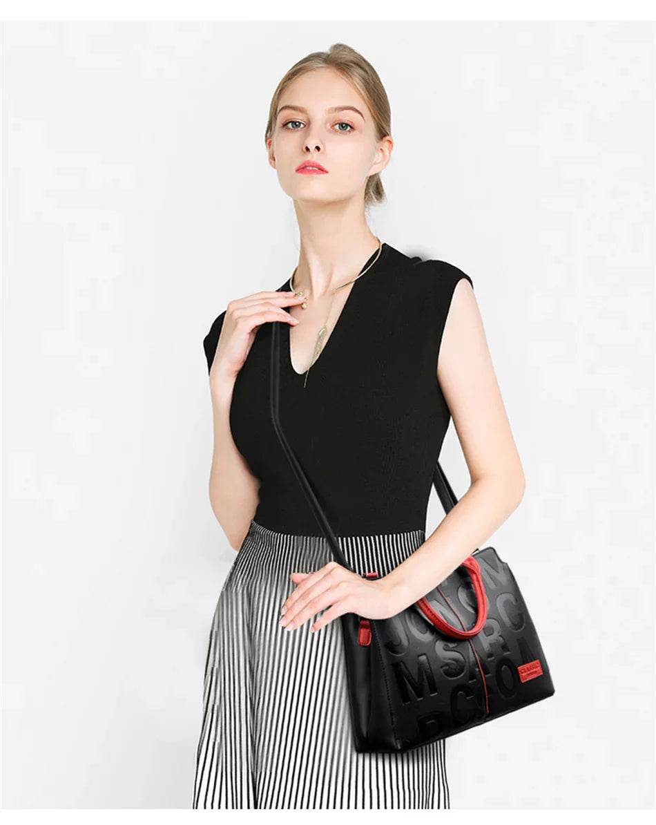 Leather Letter Shoulder Bags, Large Capacity Tote Bags, Women Handbags - Stylemein