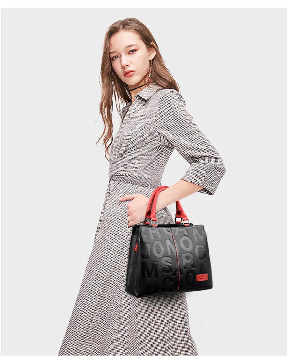 Leather Letter Shoulder Bags, Large Capacity Tote Bags, Women Handbags - Stylemein