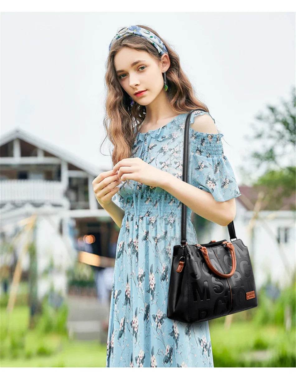 Leather Letter Shoulder Bags, Large Capacity Tote Bags, Women Handbags - Stylemein
