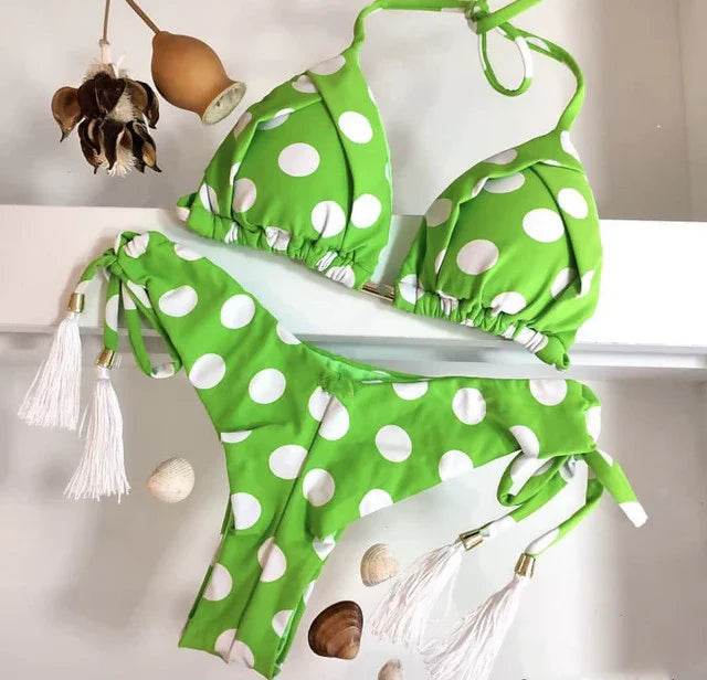 Sexy Floral Print Bikinis Striped Patchwork Swimsuit - Women's Bandage Bikini Set Swimwear Brazilian Beachwear - Stylemein