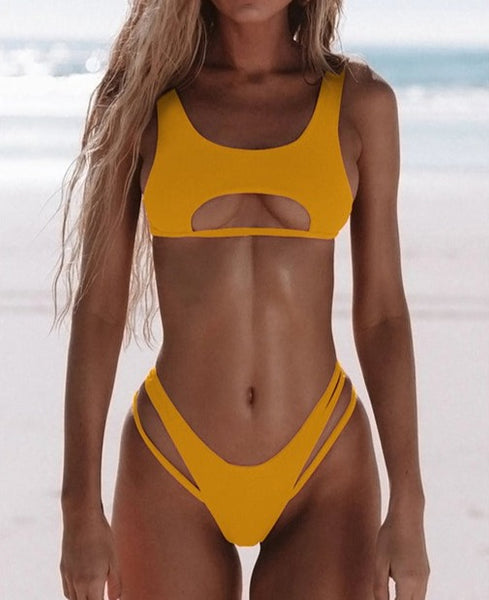 Bikini Thong Swimsuit for Women Plus Size Color Swimwear Bikini Women Solid Push-Up  Padded Swimsuit Bra Sexy Bikini, Yellow, Medium : : Clothing,  Shoes & Accessories