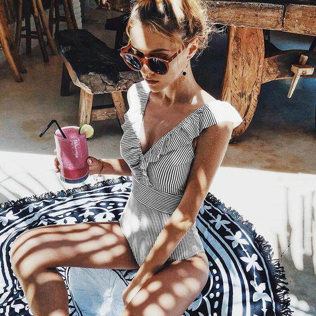 Get Ready for Summer with Our Beach-Ready Striped Ruffled Bathing Suit - Stylemein