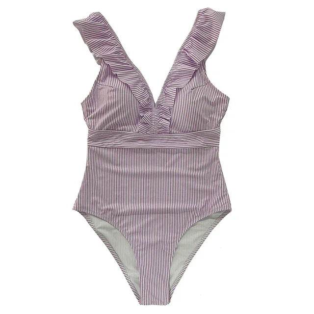 Get Ready for Summer with Our Beach-Ready Striped Ruffled Bathing Suit - Stylemein