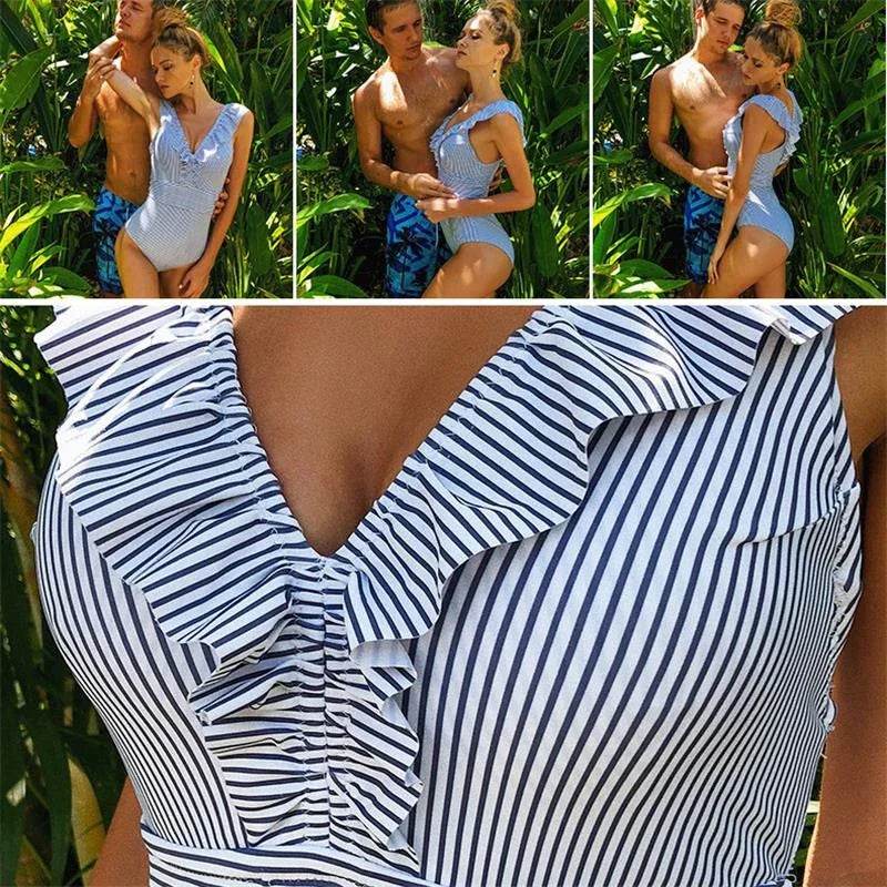 Get Ready for Summer with Our Beach-Ready Striped Ruffled Bathing Suit - Stylemein